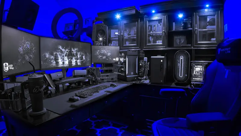 Wide view of the AI Vision Designs studio with multiple workstations