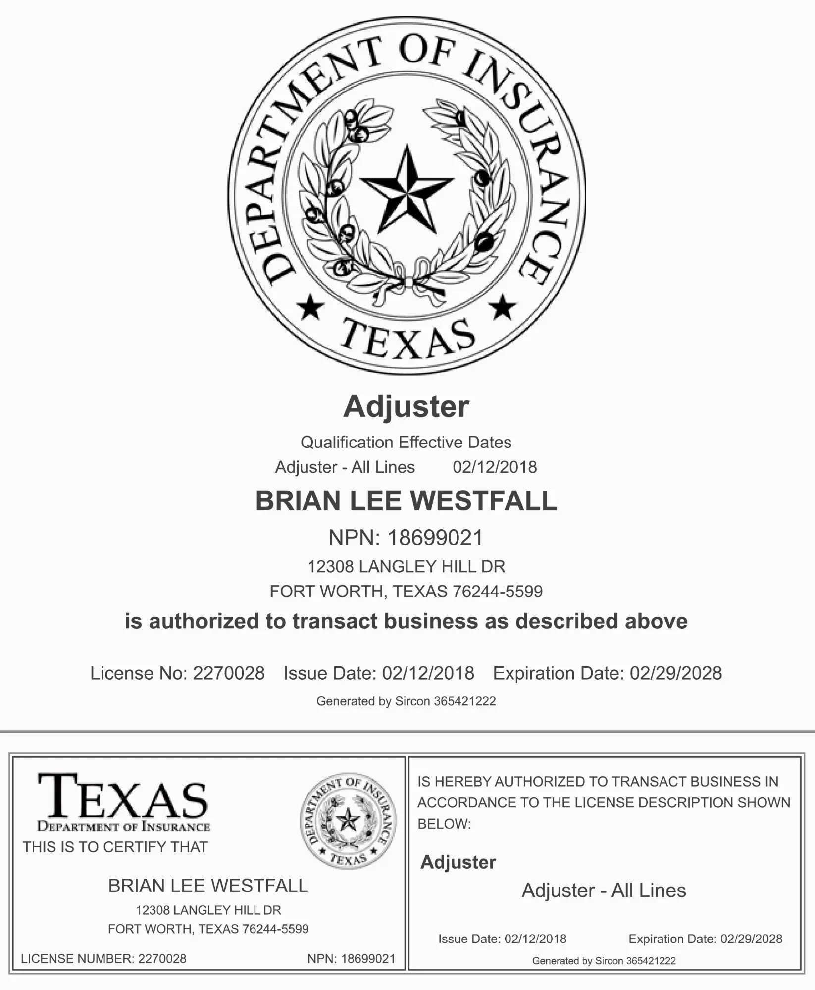 Texas All-Lines Insurance Adjuster License