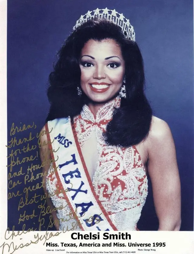 Signed photo from Chelsi Smith, Miss Universe 1995, thanking Brian Westfall for car phone service